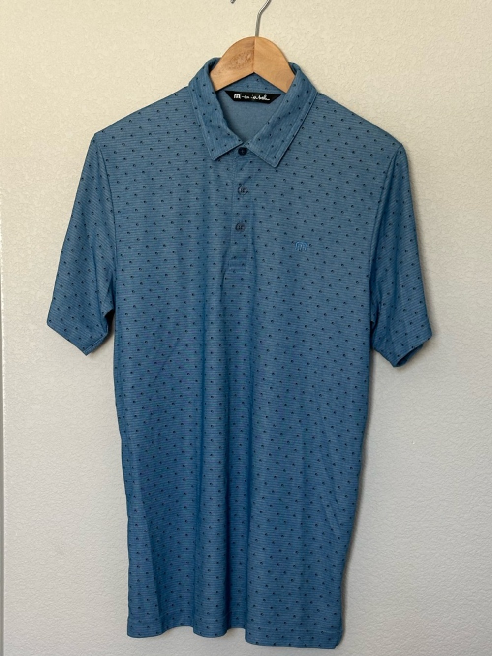 TravisMathew Blue Pima Cotton Polo Shirt Geometric Print Medium‎